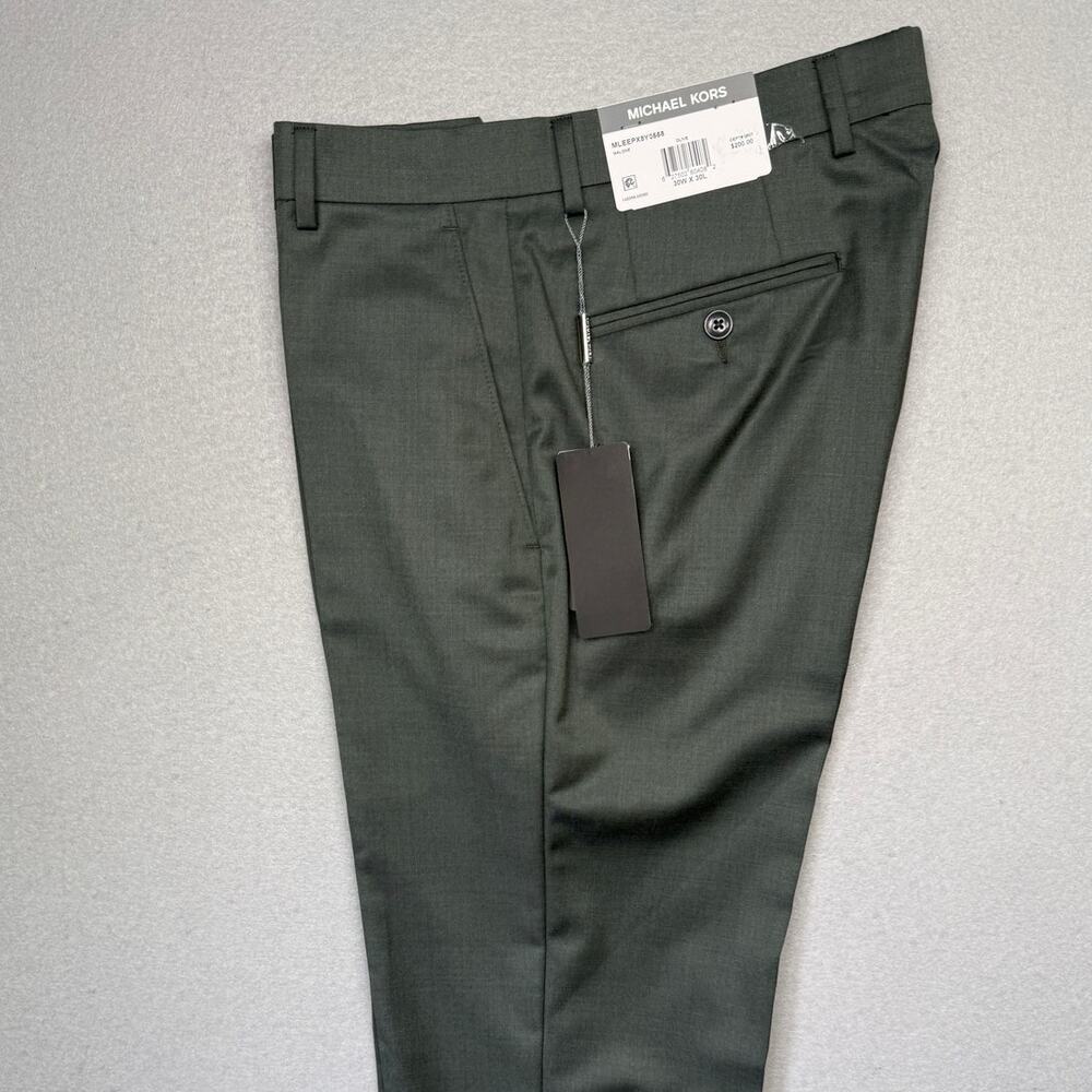 Michael Kors Men's Classic-Fit Wool-Blend Suit Pants Olive Melange 30x30 $200